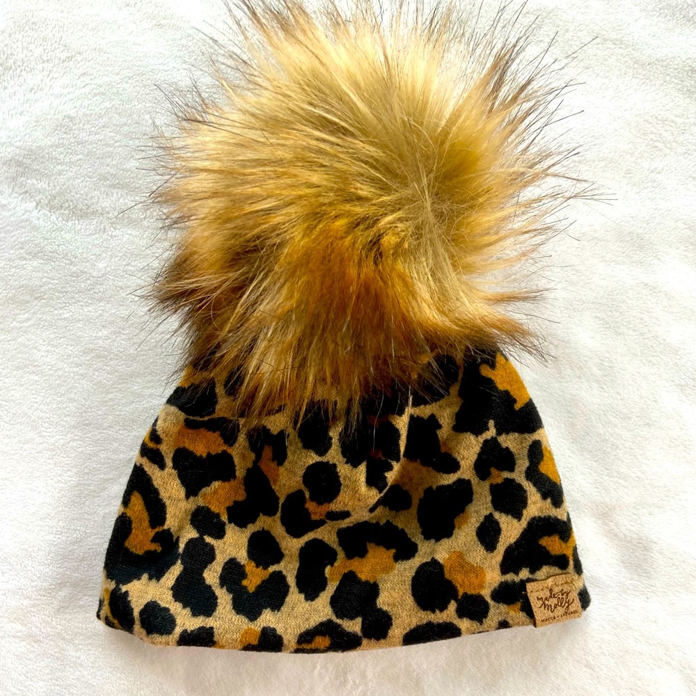 Newborn Leopard Pom hat - Made by Molly